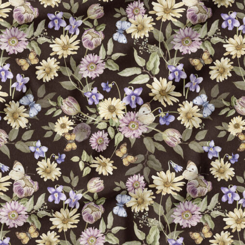 Lycra Kwiaty Nocą- kolory - Ciemny brąz